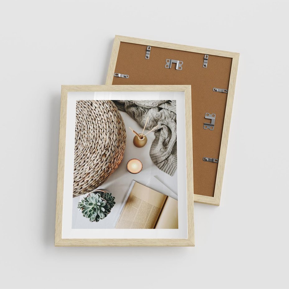 Plakat w ramie 40x50 - Przytulna Kompozycja Lifestyle - kompozycja lifestyle, wiklina - rama drewno