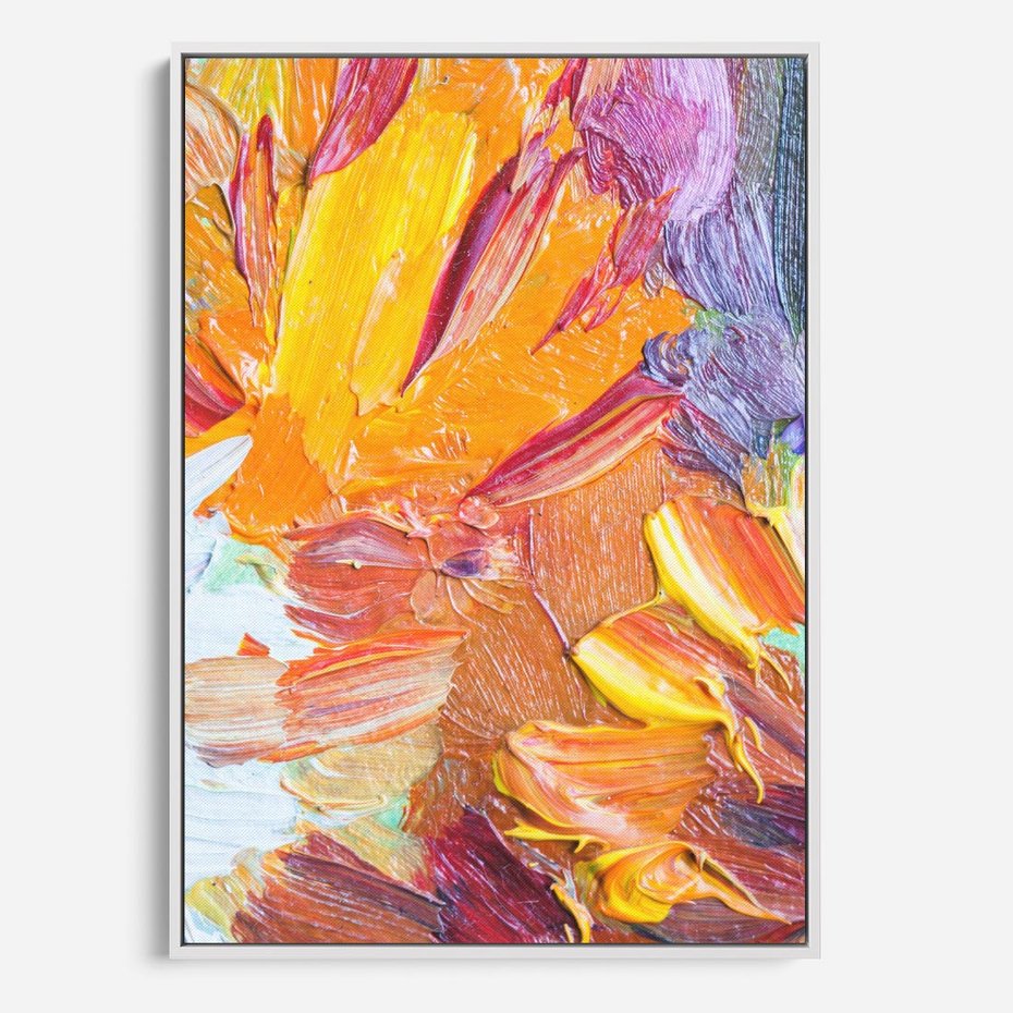 Obraz w ramie 80x120 - Kwiatowe Harmonie - zbliżenie na obraz olejny, gruba warstwa farby - rama biała