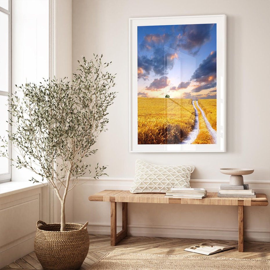 Plakat w ramie 50x70 - Magiczna droga w lesie - droga, ścieżka - rama biała