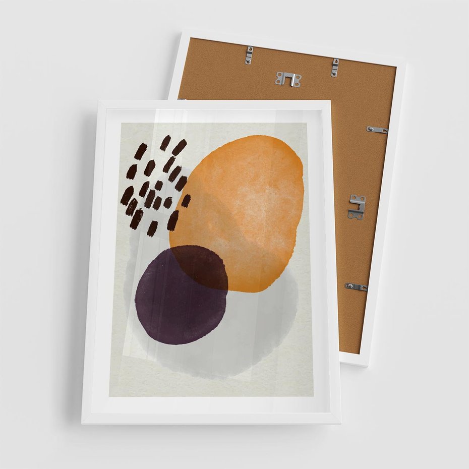 Plakat w ramie 50x70 - Kolorowe Akwarelowe Przenikanie - geometryczne elementy, stonowane ziemiste kolory - rama biała