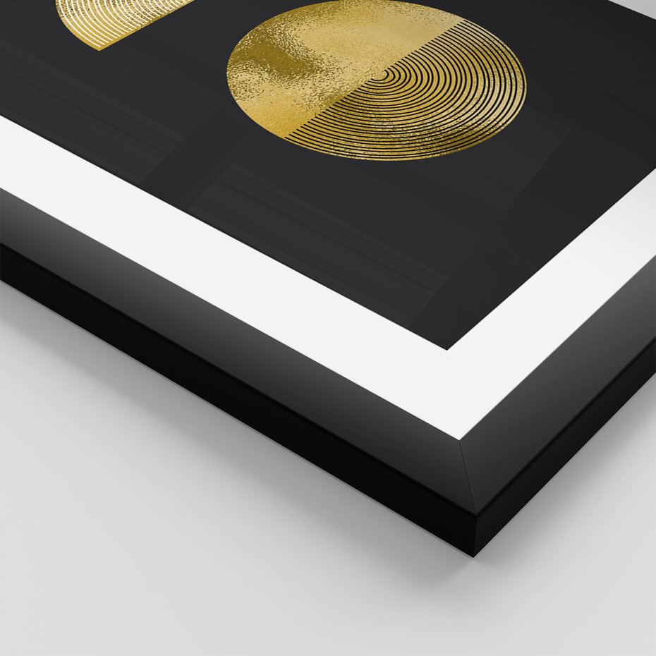 Zestaw obrazy w ramie 50x70 galeria - Złoto, minimalizm, geometryczne - rama czarna