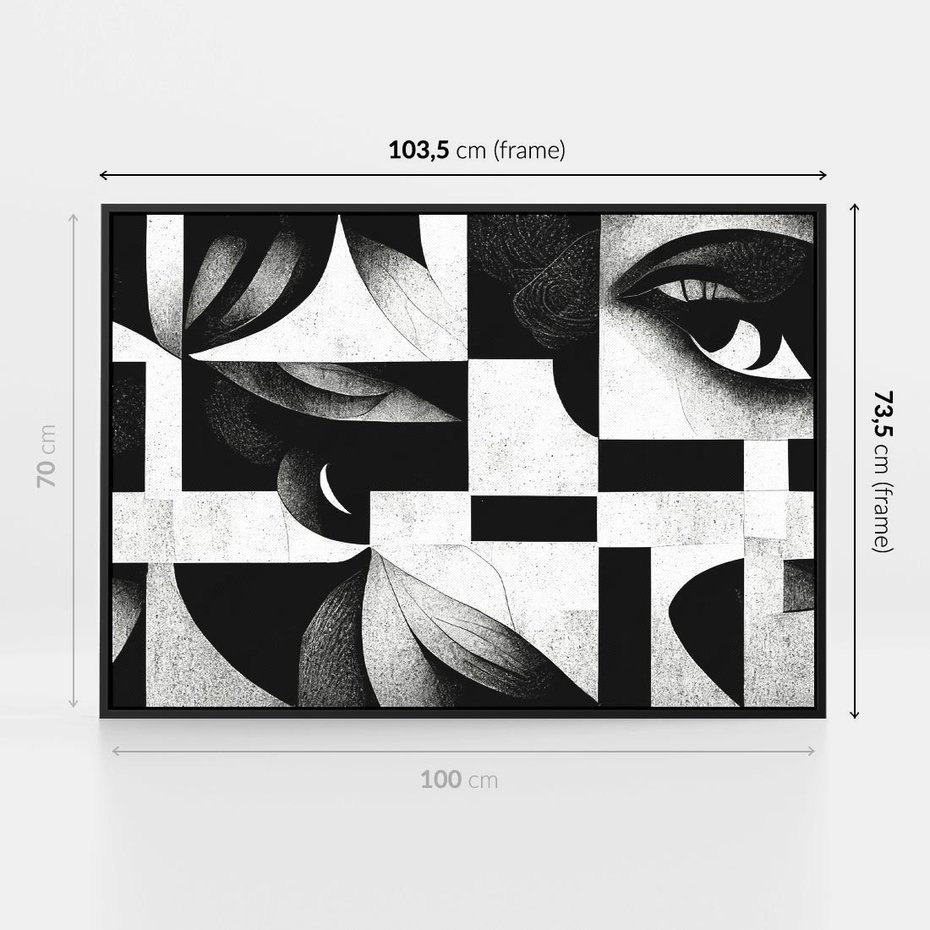 Obraz w ramie 100x70 - Harmonia świateł i cieni - abstrakcja czarno biała, geometria - rama czarna