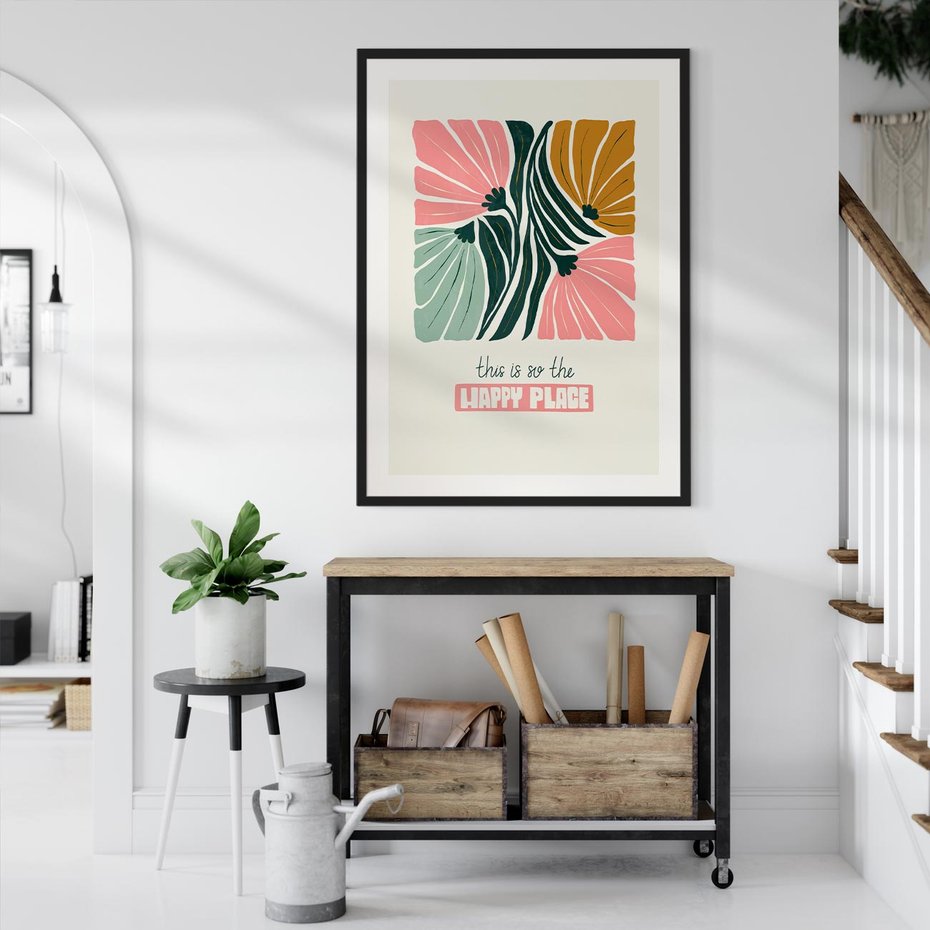 Plakat w ramie 40x50 - Impresje kwiatowej abstrakcji - retro kwiatowa grafika, kompozycja - rama czarna