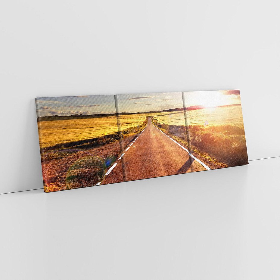 Obraz na płótnie 150x50 - Droga ku zachodowi słońca - droga, zachód
