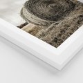 Plakat w ramie 50x70 - Siano w Sepii: Wiejska Tradycja - snopek siana, bela siana - rama biała