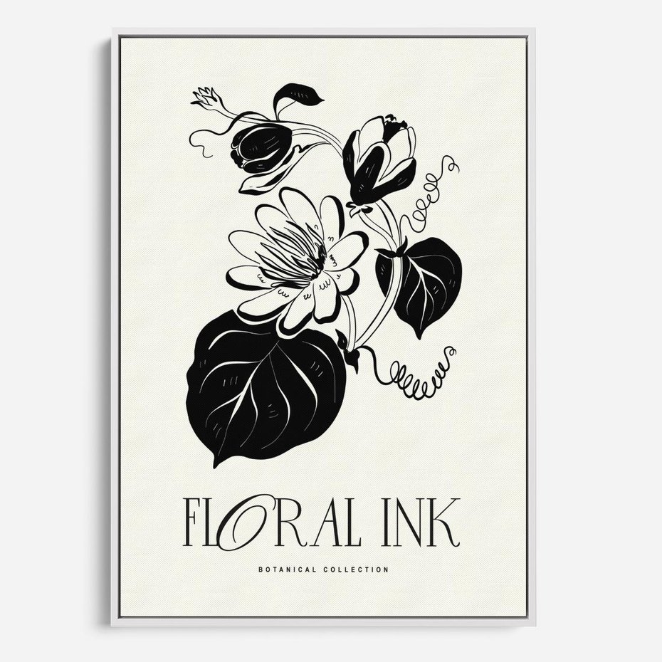 Obraz w ramie 70x100 - Odbicie kwiatowych chwil - kwiaty, typografia - rama biała