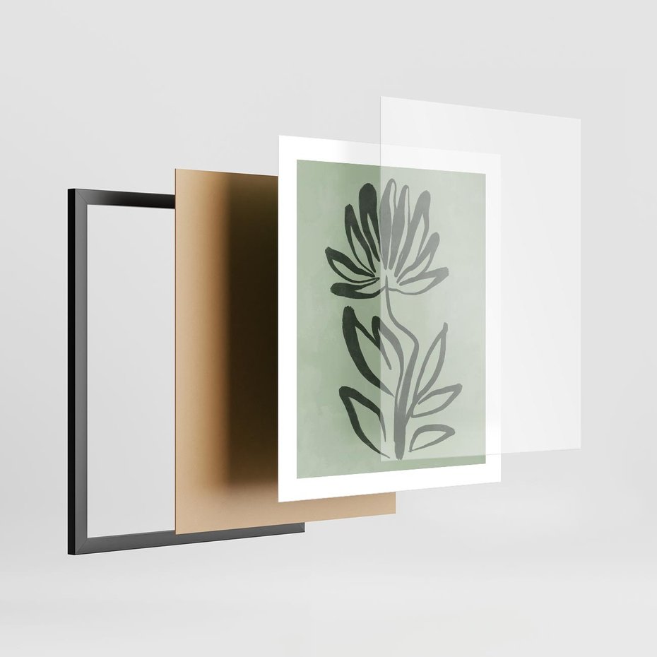 Plakat w ramie 40x50 - Zieleń Wyjątkowego Ukojenia - zielona abstrakcja, zgaszona zieleń - rama czarna