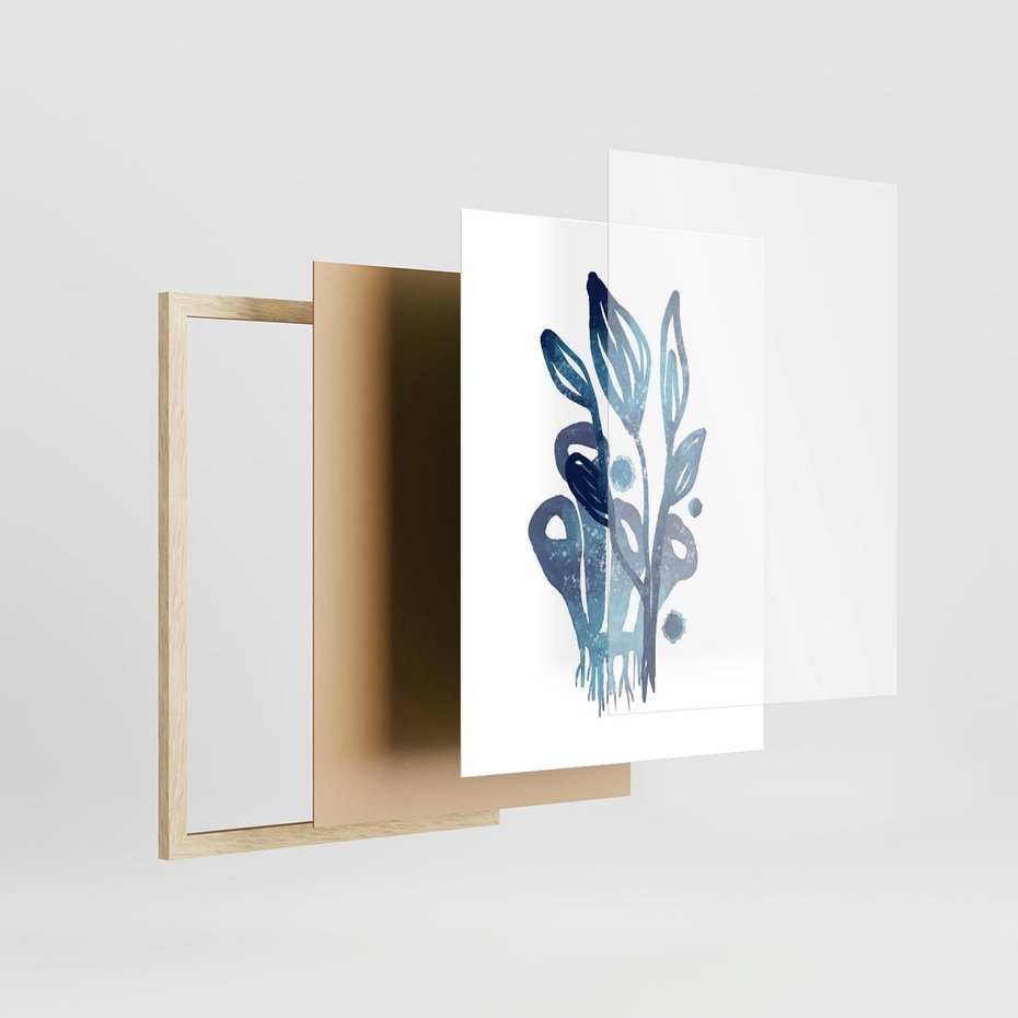 Plakat w ramie 30x40 - Akwarelowy Błękit - pastelowy, abstrakcyjny plakat - rama drewno