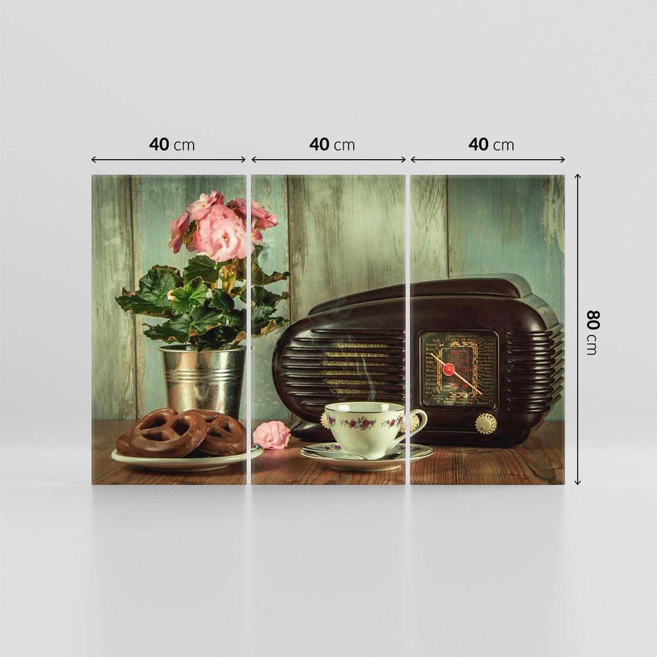 Obraz na płótnie 120x80 - Retro Radio z Kwiatami - Harmonia Nostalgii - retro, radio