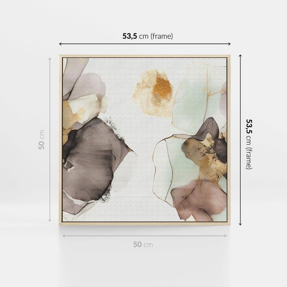 Obraz w ramie 50x50 - Nowoczesne Elegancje - akwarela, złote linie i plamy - rama drewno