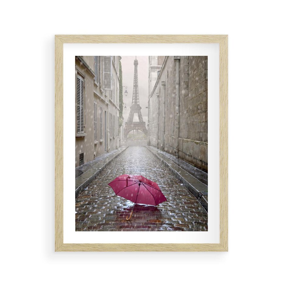 Plakat w ramie 40x50 - Francuska elegancja pod parasolem - Francja, parasol - rama drewno