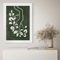 Plakat w ramie 50x70 - Rozkwitające Zielone Gałęzie - abstrakcyjne delikatne zielone linie, podobne do gałęzi kwiatów - rama biała
