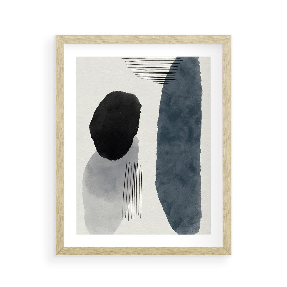 Plakat w ramie 40x50 - Abstrakcyjna Gra Szarości - abstrakcyjna grafika, akwarela - rama drewno