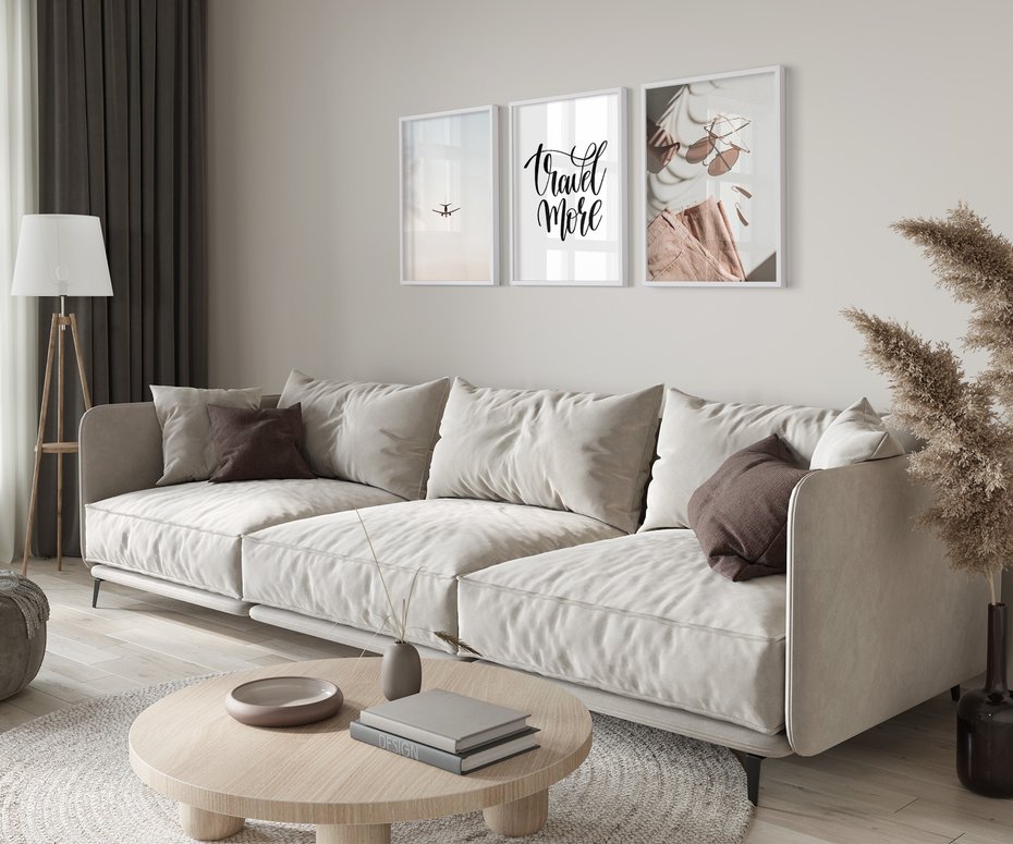 Zestaw obrazy w ramie 30x40 galeria - Wakacje, podróż, samolot, typografia - rama biała