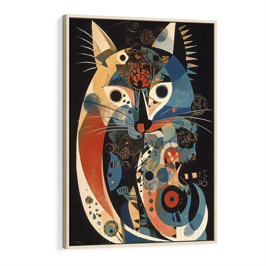 Obraz w ramie 80x120 - Księga Surrealnych Wymiarów - abstrakcyjny obraz olejny, kot - rama drewno
