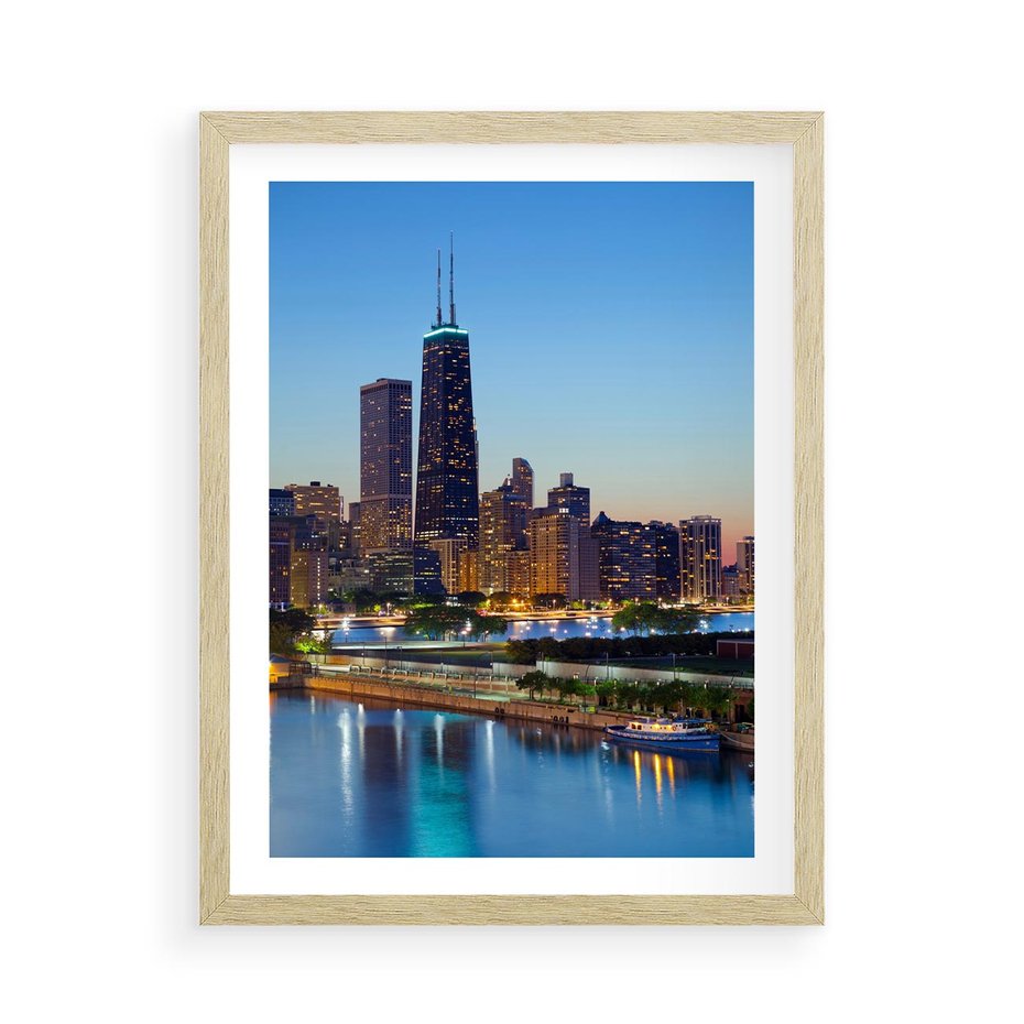 Plakat w ramie 50x70 - Miasto nad Rzeką - miasto, rzeka - rama drewno