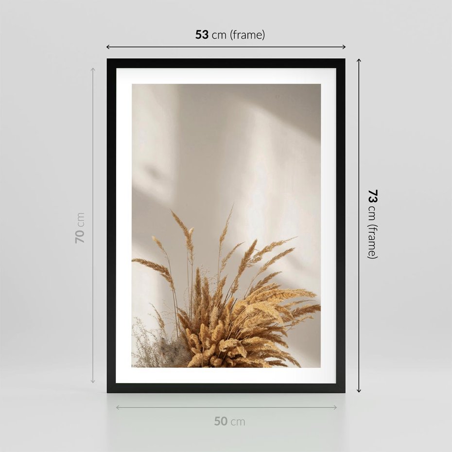 Plakat w ramie 50x70 - Natura i Elegancja: Obraz Boho - trawy, boho - rama czarna