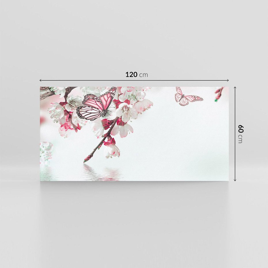 Obraz na płótnie 120x60 - Kwiatowa baśń z motylami - kwiaty, motyle