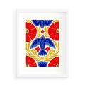 Plakat w ramie 50x70 - Eklektyczny Majestat - wyrazista grafika, mocne kolory czerwień niebieski żółty - rama biała