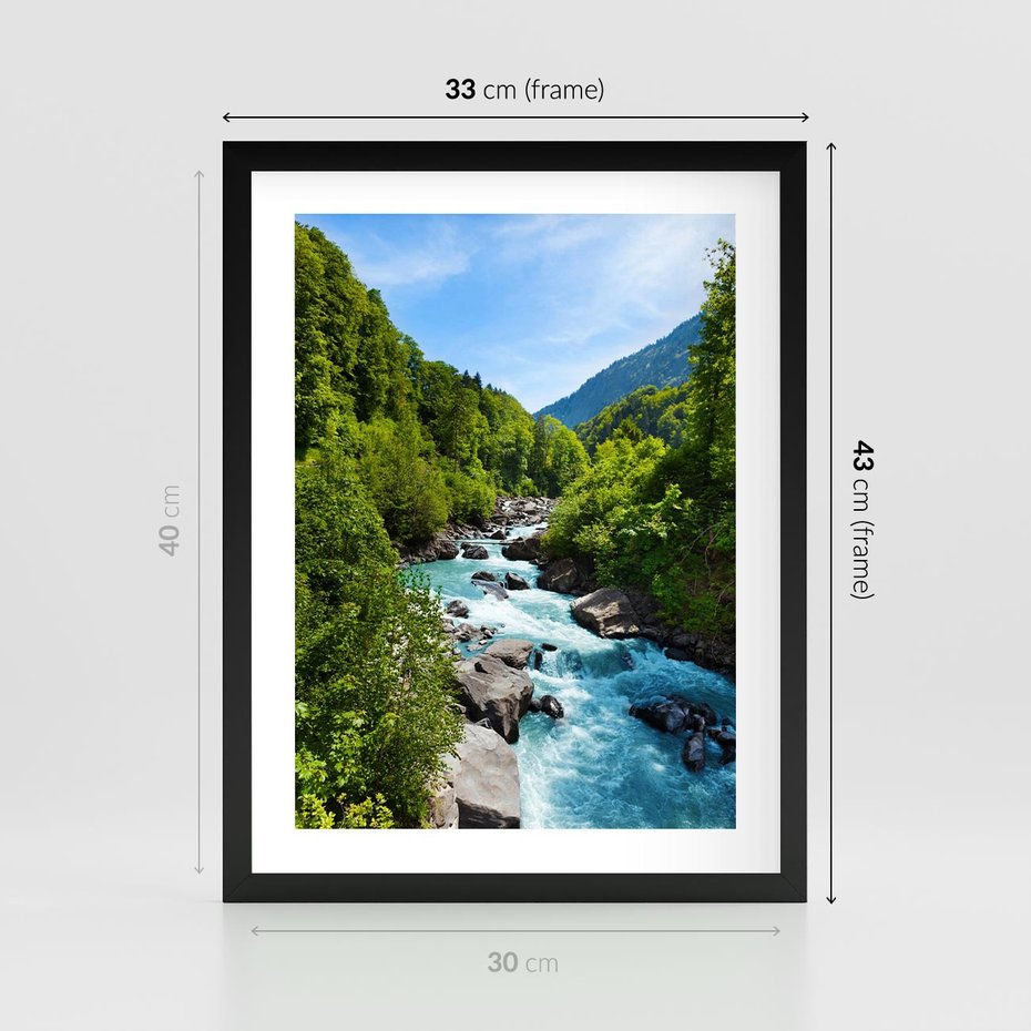 Plakat w ramie 30x40 - Górski strumyk - strumyk, góry - rama czarna