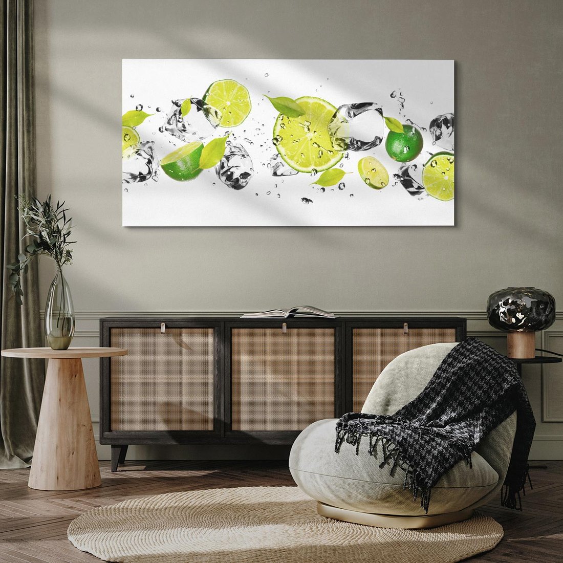 Obraz na płótnie 140x70 - Ekscentryczne limonki z wodą - limonki, woda