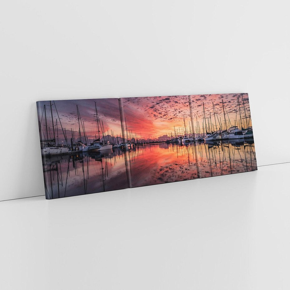 Obraz na płótnie 150x50 - Morze, fale i skały - zachód słońca,