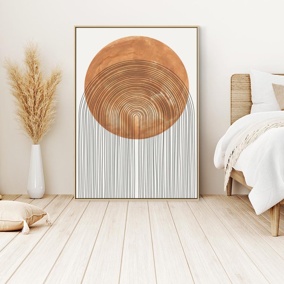 Obraz w ramie 80x120 - Konturem Kształtowane - koło, boho styl - rama drewno