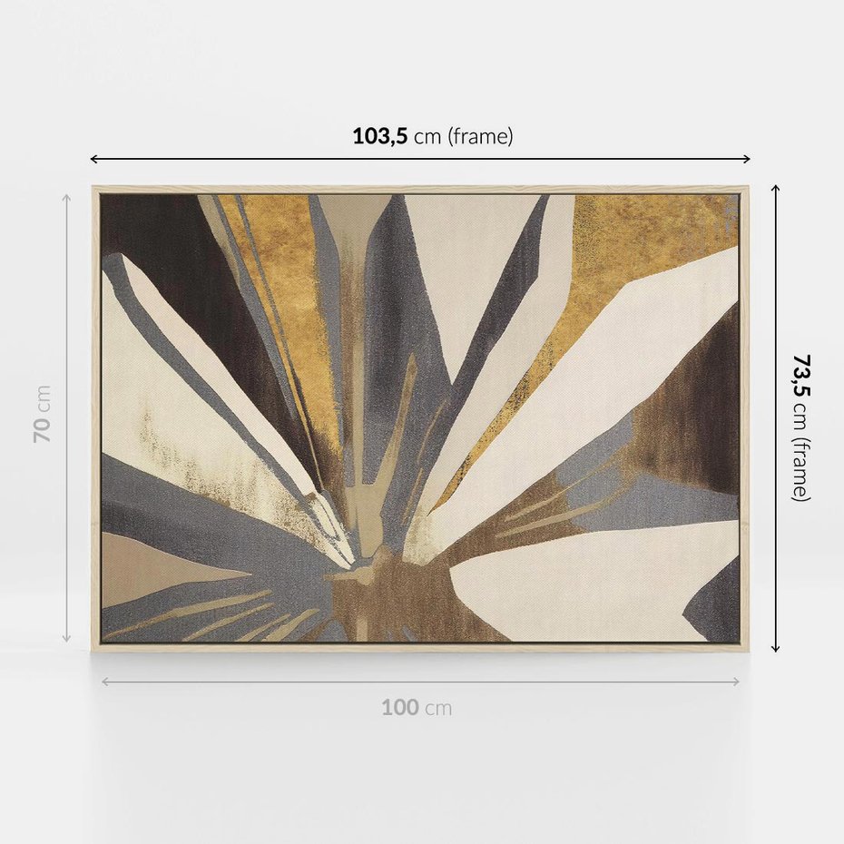 Obraz w ramie 100x70 - Szept roślinnych emocji - olejna abstrakcja, złoto i brąz - rama drewno