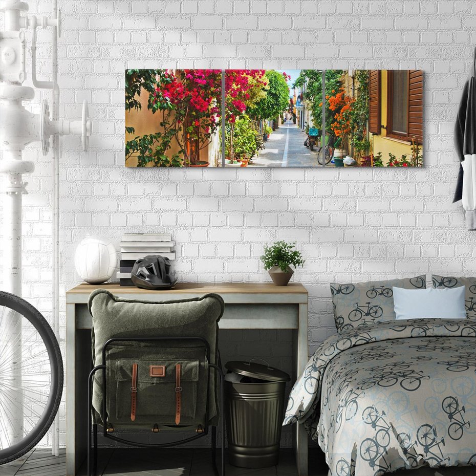 Obraz na płótnie 120x40 - Urok uliczek i miasteczka - Grecja, uliczka