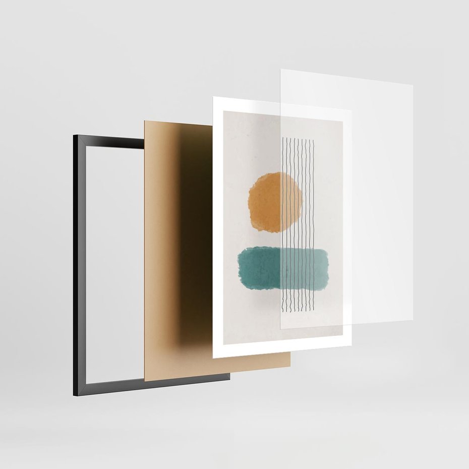 Plakat w ramie 50x70 - Wibracje Barw - abstrakcyjne akwarelowe plamy, nieregularne kreski - rama czarna