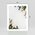 Plakat bez ramy 40x50 - Kompozycja z Białych Róż i Eukaliptusa - kompozycja z białych kwiatów na białym tle, róże