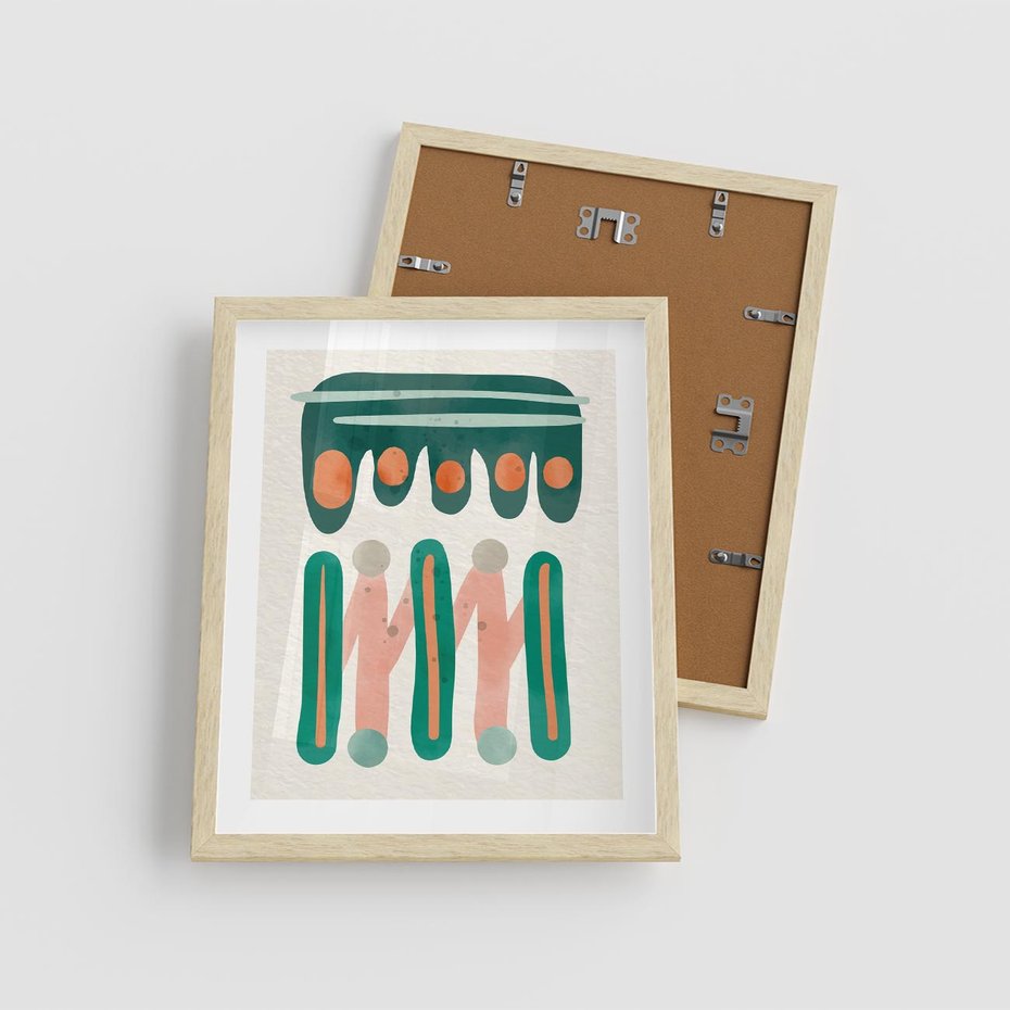 Plakat w ramie 40x50 - Zaklęte Wzory Natury - przypadkowe abstrakcyjne wzory, pomarańczowy i zielony - rama drewno