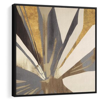 Obraz w ramie 50x50 - Szept roślinnych emocji - olejna abstrakcja, złoto i brąz - rama czarna