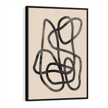 Obraz w ramie 50x70 - Przenikanie Wirtualnych Wymiarów - zaplątane minimalistyczne linie, na bezowym tle - rama czarna
