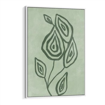 Obraz w ramie 50x70 - Szmaragdowy Oddech - abstrakcyjne delikatne zielone linie, podobne do gałęzi kwiatów - rama biała