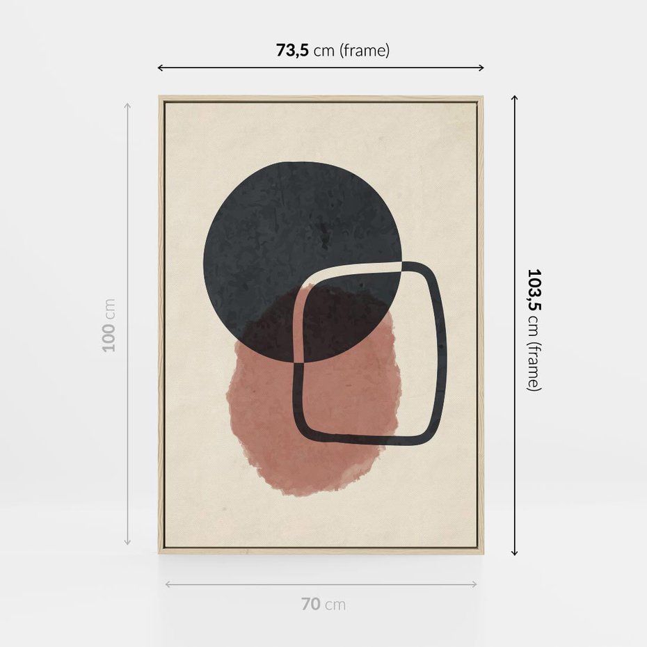 Obraz w ramie 70x100 - Abstrakcyjna Harmonia - abstrakcyjne nieregularne kształty, minimalistyczny plakat - rama drewno