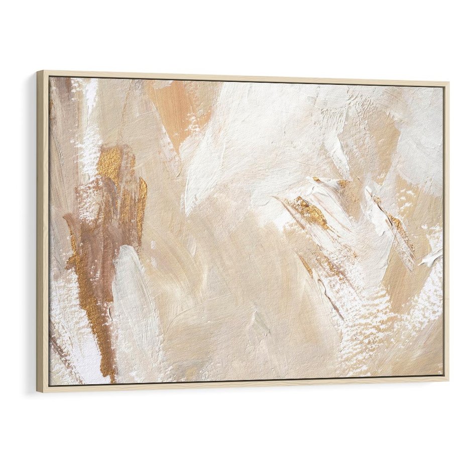 Obraz w ramie 70x50 - Elegancja w Złocistym Chaosie - złoto beż, abstrakcja - rama drewno