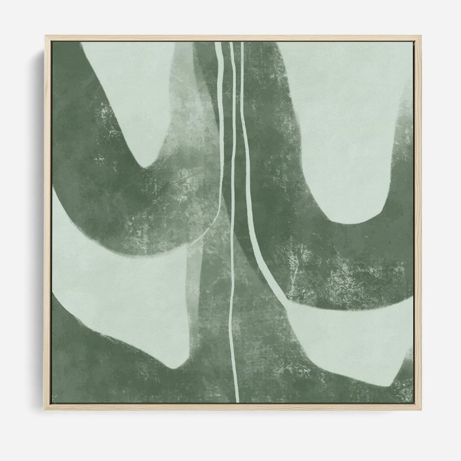 Obraz w ramie 50x50 - Nurtująca Kompozycja Zieleni - abstrakcyjne delikatne zielone linie, podobne do gałęzi kwiatów - rama drewno