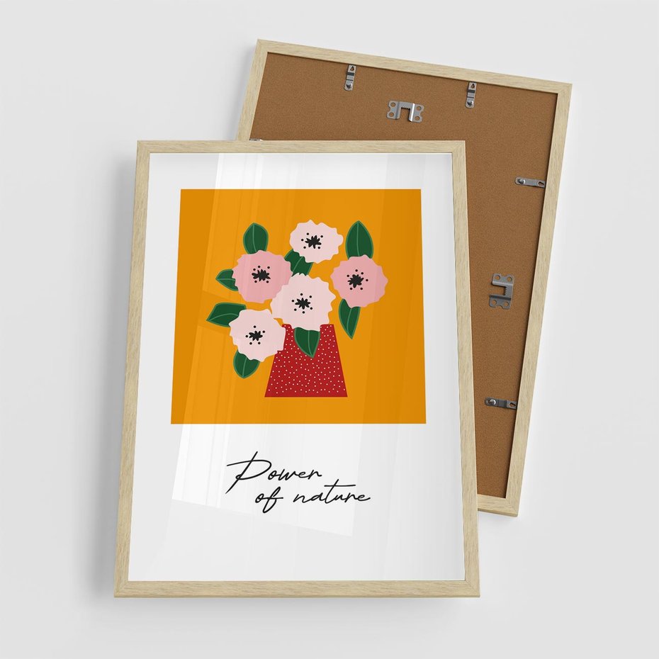 Plakat w ramie 50x70 - Abstrakcyjna Kreska - kwiaty w wazonie, abstrakcja - rama drewno