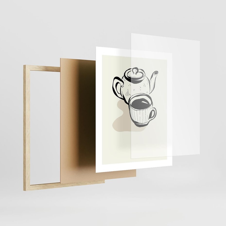 Plakat w ramie 40x50 - Kawa w Minimalistycznym Szkicu - grafika, szkic - rama drewno