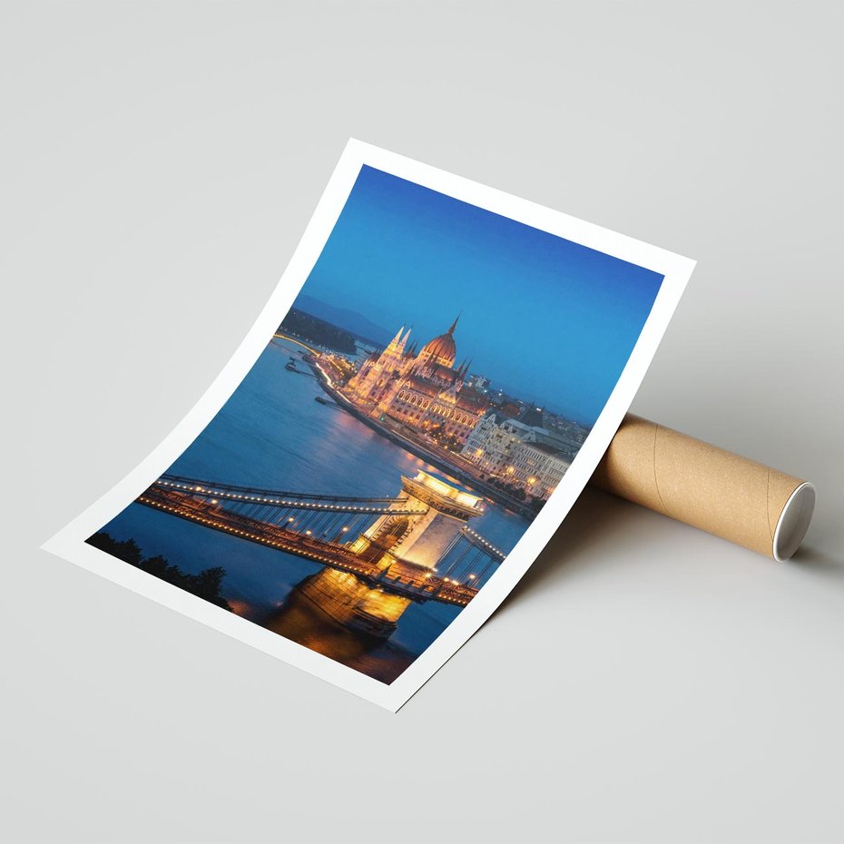 Plakat bez ramy 30x40 - Mostowe miasto nocą - miasto, most