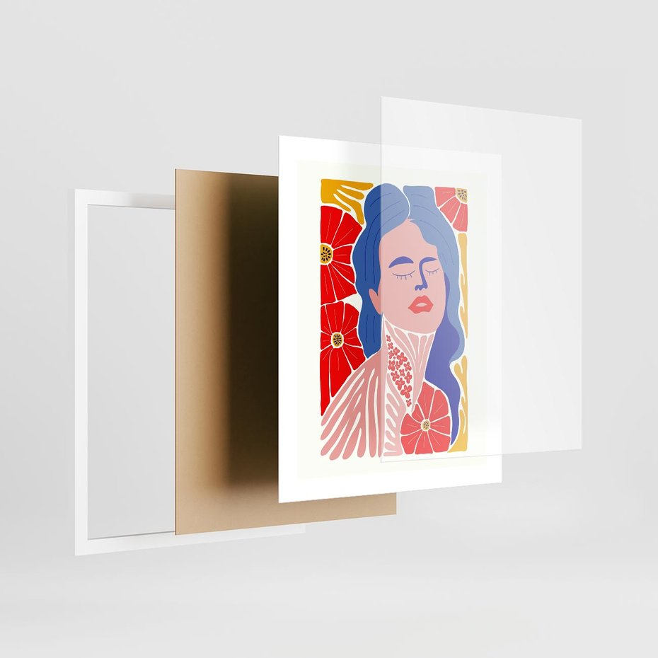 Plakat w ramie 40x50 - Nowoczesna Twarz - nowoczesna grafika, kolorowa twarz kobiety - rama biała
