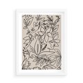 Plakat w ramie 50x70 - Kobiecy Portret Duszy - beżowe tło, czarny szkic nowoczesnych kwiatów - rama biała
