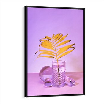 Obraz w ramie 50x70 - Minimalizm i Urok Natury - liście, pastele - rama czarna