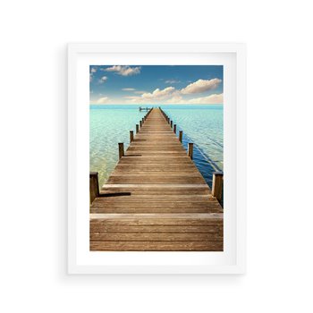 Plakat w ramie 30x40 - Pomost nad morską przestrzenią - pomost, morze - rama biała