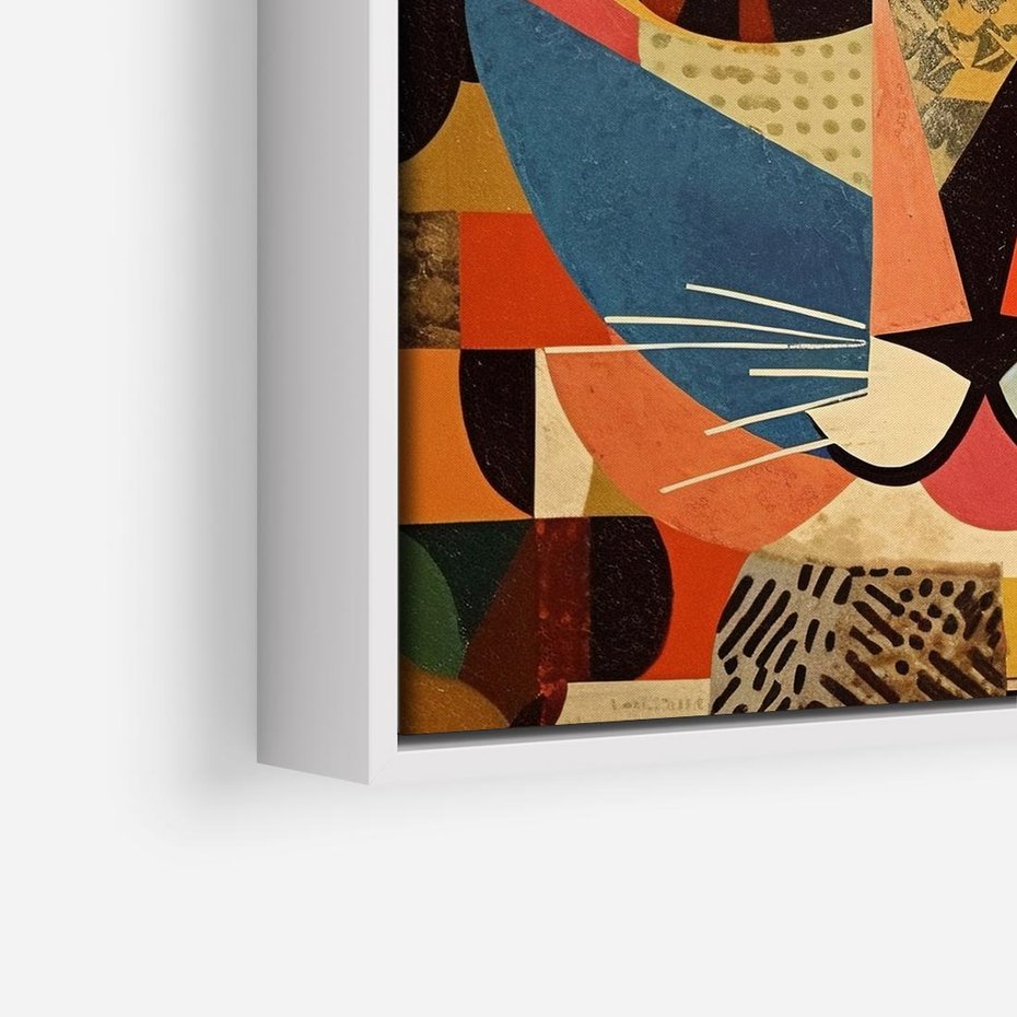 Obraz w ramie 80x80 - Impresje Nieznanych Odniesień - abstrakcyjny obraz olejny, kot - rama biała