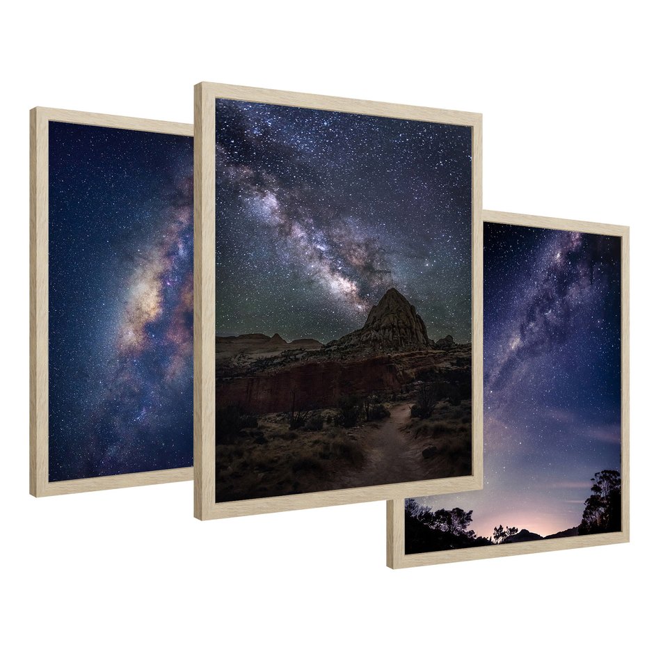 Zestaw obrazy w ramie 40x50 galeria - Droga, mleczna, gwiazdy - rama drewno