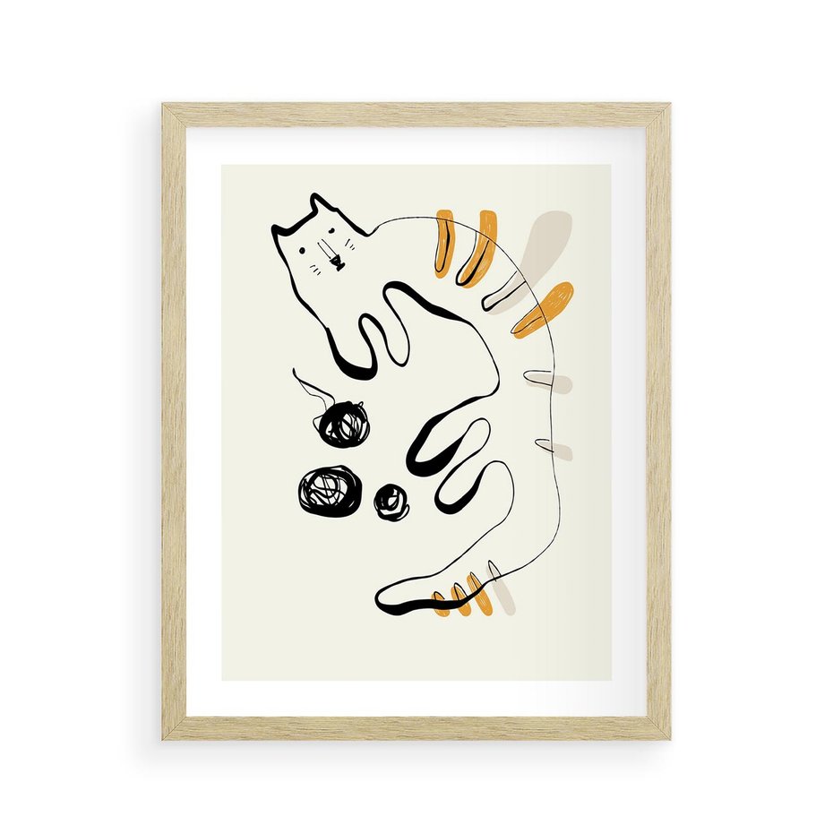 Plakat w ramie 40x50 - Picassowska Abstrakcja Kota - abstrakcyjna grafika kota, jak picasso - rama drewno