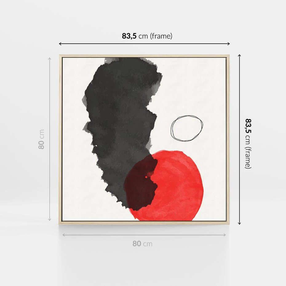 Obraz w ramie 80x80 - Wibracje Linii - abstrakcyjne nieregularne plamy, czarny - rama drewno