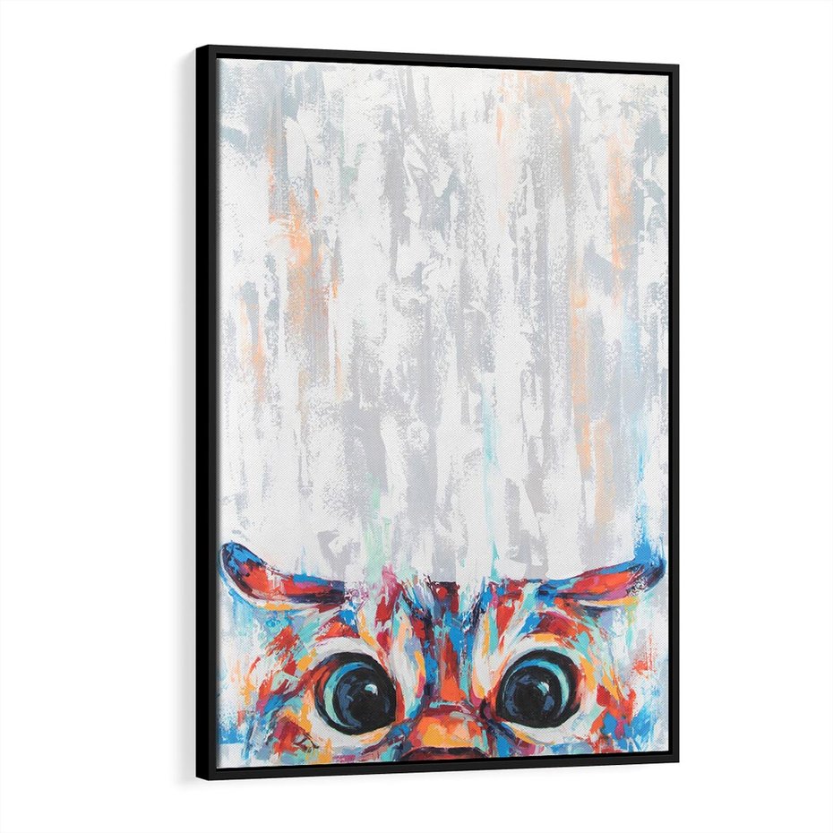 Obraz w ramie 50x70 - Co ja Widzę - obraz olejny, śmieszny obraz kota - rama czarna